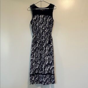 Donna Ricco Navy and cream Patterned Midi Dress